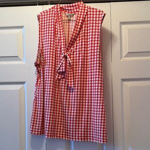 Banana Republic Sleeveless Red and White Checked Tie-Neck Women’s Top